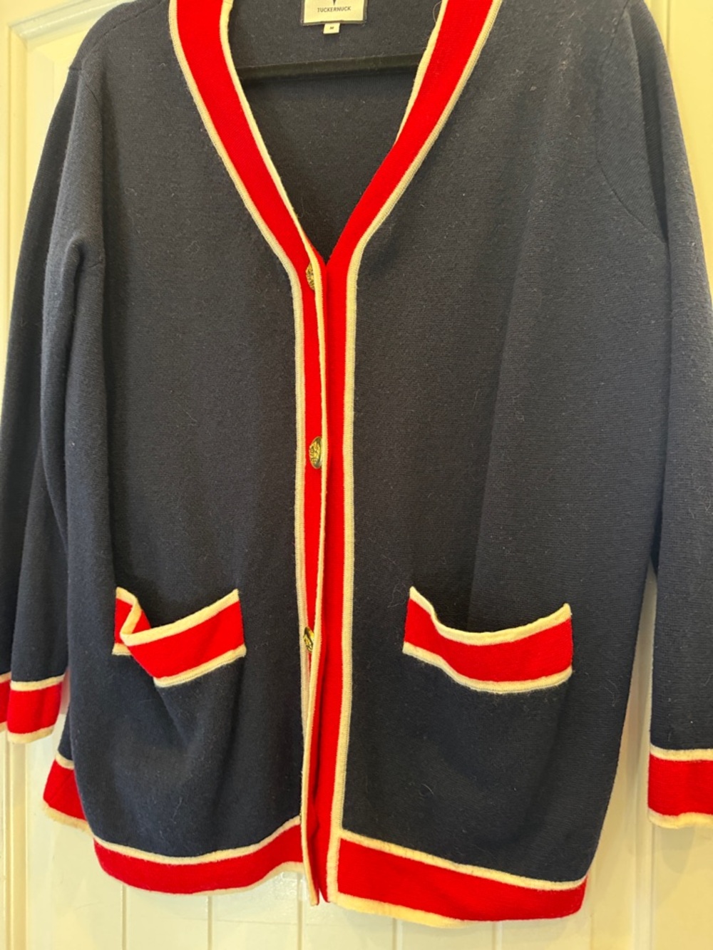 Tuckernuck Navy Cardigan with Red and White Trim - Picture 4 of 4